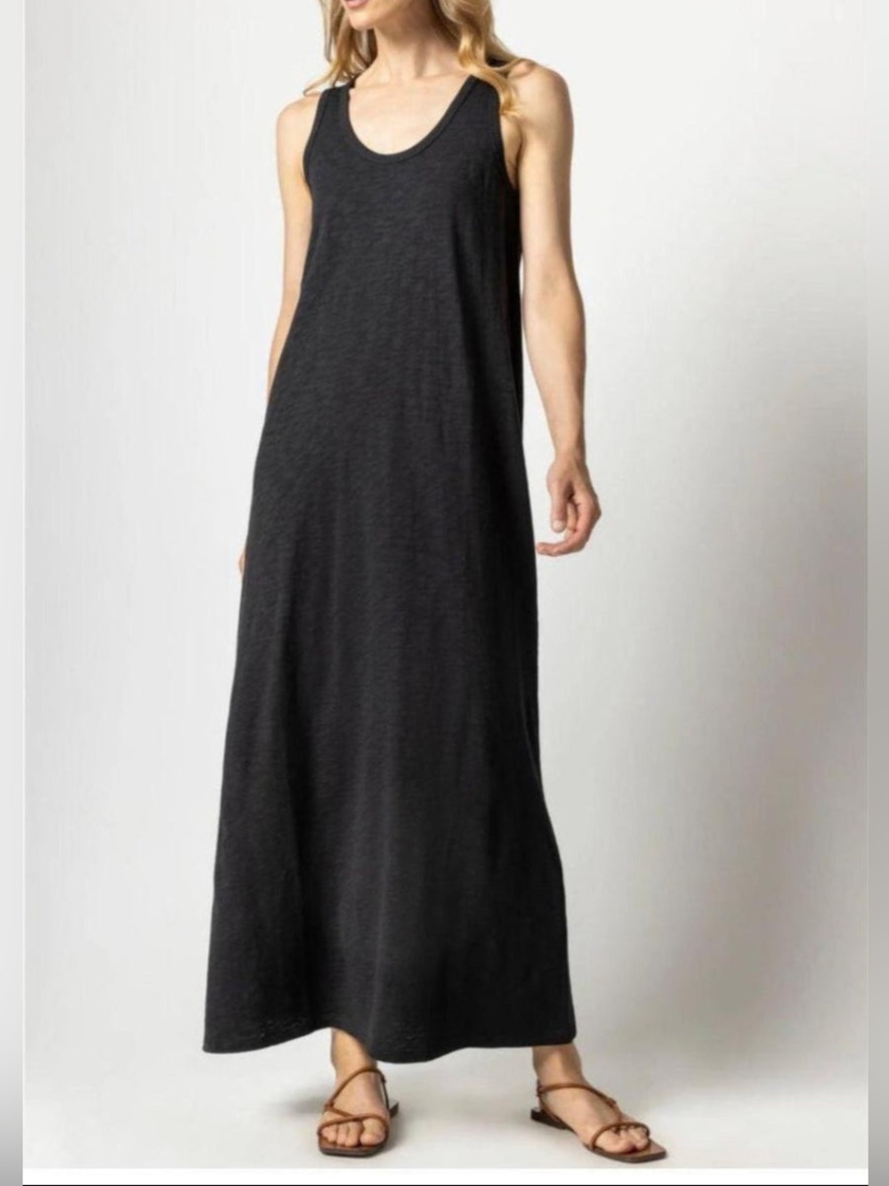 Lilla P Stretch Jersey Maxi Tank Dress in Black sz Large